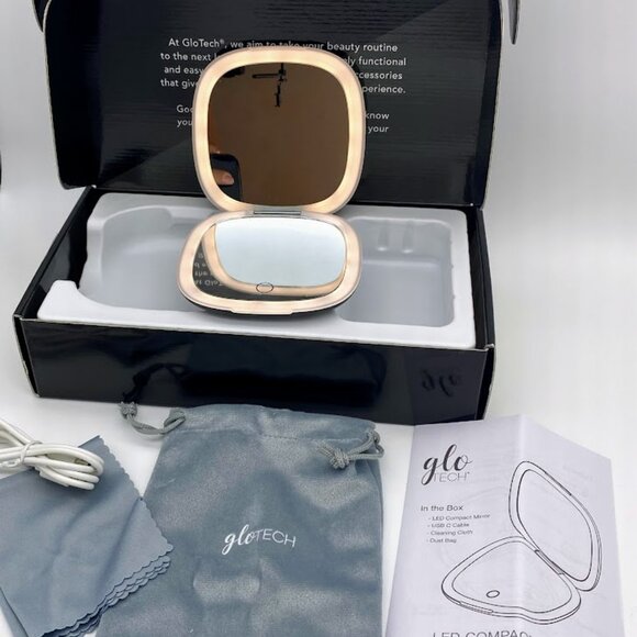 GLO TECH LED COMPACT Magnifying Small Mirror 1X & 10X Travel 4” BLACK - Picture 2 of 3